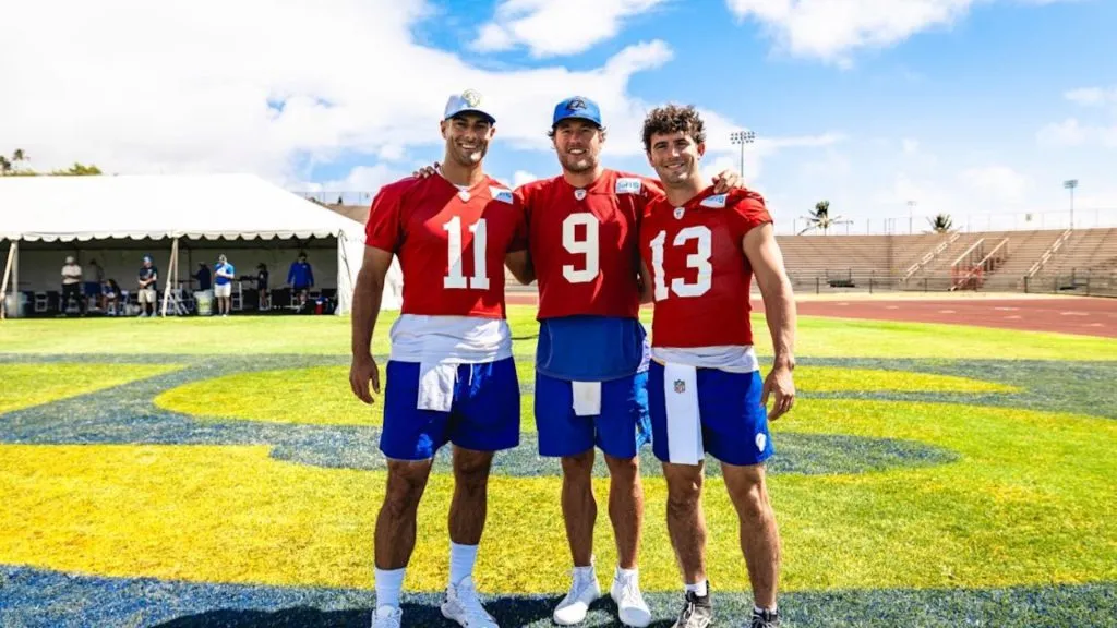 Garoppolo, Stafford and Bennett during Rams training camp 