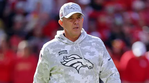Head coach Sean Payton of the Denver Broncos looks on prior to a game against the Kansas City Chiefs at GEHA Field at Arrowhead Stadium on November 10, 2024 in Kansas City, Missouri.