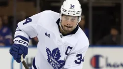Auston Matthews #34 of the Toronto Maple Leafs in action during the game against the New York Rangers at Madison Square Garden on March 20, 2025 in New York City. The Maple Leafs won 4-3.
