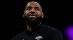 LeBron James #23 of the Los Angeles Lakers looks on.