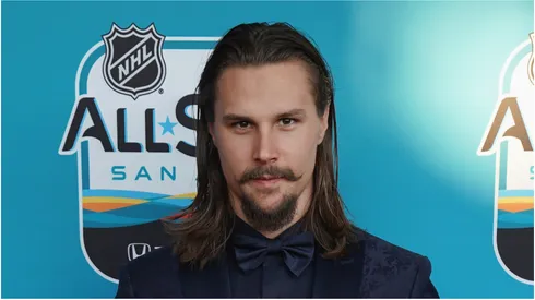 Erik Karlsson #65 of the San Jose Sharks arrives at the 2019 NHL All-Star Red Carpet on January 25, 2019 in San Jose, California.
