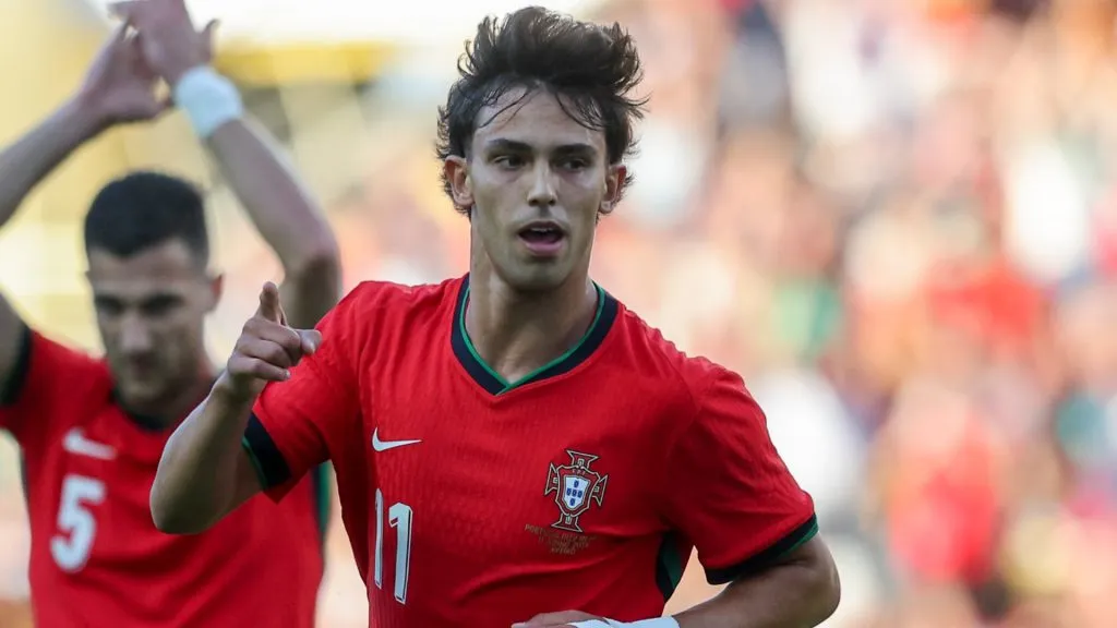 Joao Felix of Portugal celebrates scoring Portugal goal during the International Friendly match between Portugal and Republic of Ireland at Estadio Municipal de Aveiro on June 11, 2024 in Aveiro, Portugal.