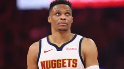 Russell Westbrook #4 of the Denver Nuggets looks on during the first half of Round Two Game One of the 2025 NBA Playoffs.