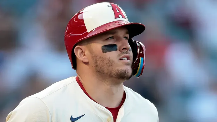 Mike Trout #27 of the Los Angeles Angels