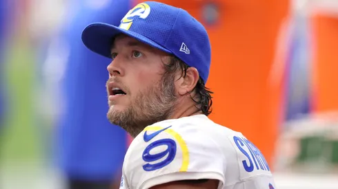 Matthew Stafford #9 of the Los Angeles Rams looks on during the first quarter against the Arizona Cardinals at State Farm Stadium on September 15, 2024 in Glendale, Arizona.