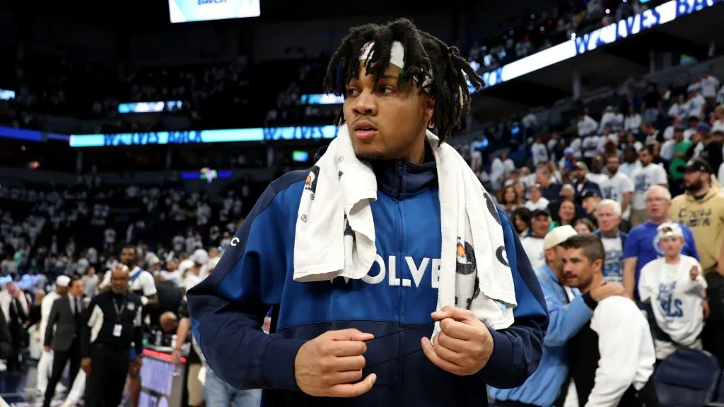 Terrence Shannon Jr. walks to the locker room after defeating the Oklahoma City Thunder in Game Three of the Western Conference Finals of the 2025 NBA Playoffs on May 24, 2025. (Source: David Berding/Getty Images)