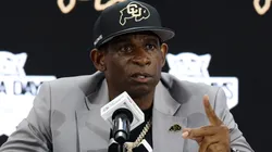 Head coach Deion Sanders of the Colorado Buffaloes speaks with the media during the Big 12 Media Days at The Ford Center at The Star on July 09, 2025 in Frisco, Texas.