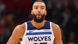 Rudy Gobert #27 of the Minnesota Timberwolves looks on against the Chicago Bulls.