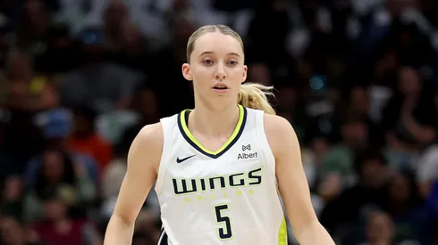 Paige Bueckers #5 of the Dallas Wings dribbles against the Seattle Storm during the second half