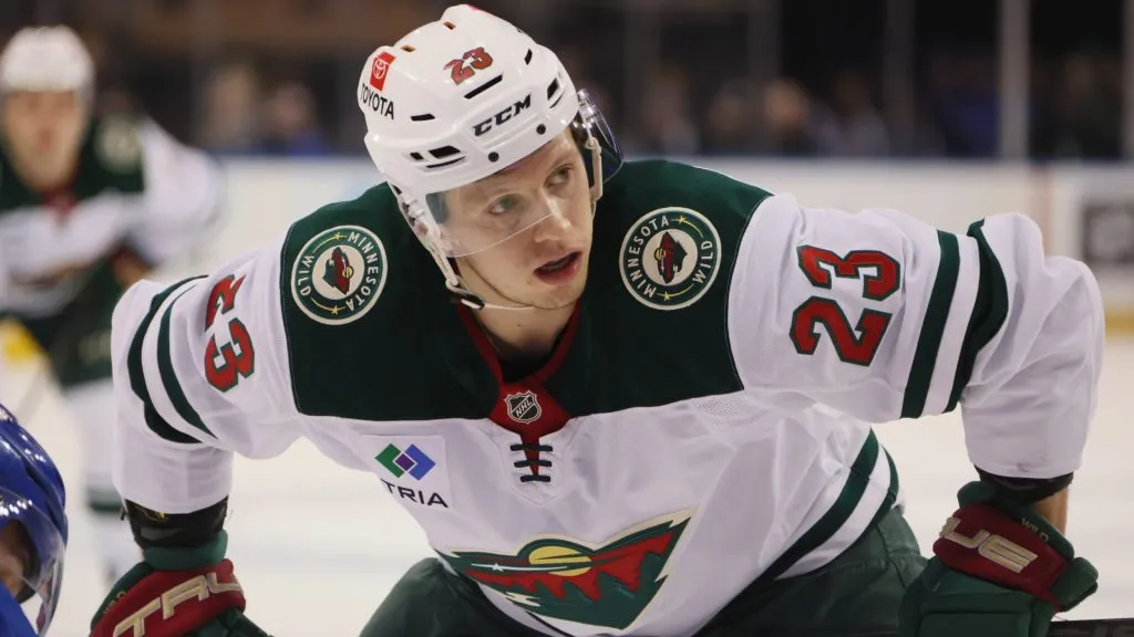 Marco Rossi #23 of the Minnesota Wild skates against the New York Rangers at Madison Square Garden on April 02, 2025. (Source: Bruce Bennett/Getty Images)