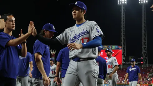 Shohei Ohtani #17 of the Los Angeles Dodgers celebrates after the 5-2 win against the Cincinnati Reds at Great American Ball Park on July 28, 2025 in Cincinnati, Ohio.