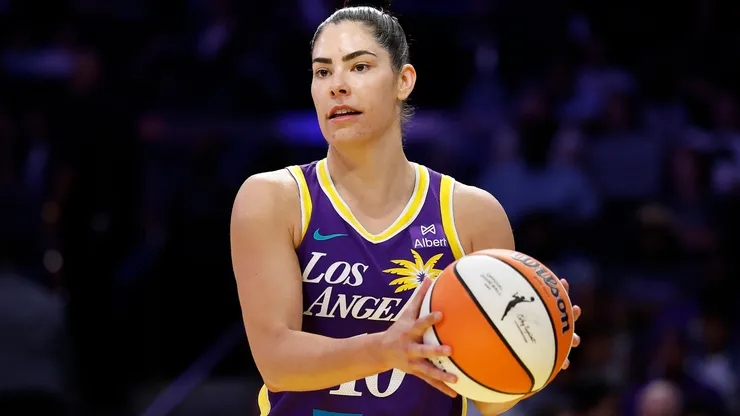 Kelsey Plum #10 of the Los Angeles Sparks on court in the second half of play against the Washington Mystics at Crypto.com Arena on July 15, 2025.