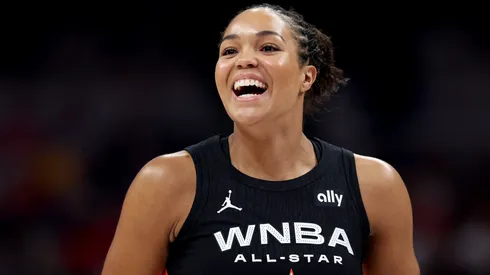 Napheesa Collier #24 of the Minnesota Lynx reacts during the first half of the 2025 AT&T WNBA All-Star Game at Gainbridge Fieldhouse on July 19, 2025.
