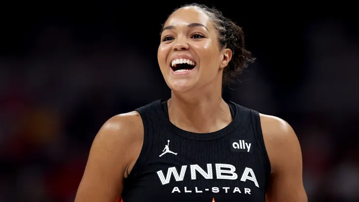 Napheesa Collier #24 of the Minnesota Lynx reacts during the first half of the 2025 AT&T WNBA All-Star Game at Gainbridge Fieldhouse on July 19, 2025.