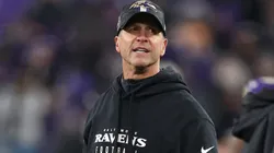 Head coach John Harbaugh of the Baltimore Ravens looks on during the fourth quarter against the Pittsburgh Steelers during the AFC Wild Card Playoff at M&T Bank Stadium on January 11, 2025 in Baltimore, Maryland.