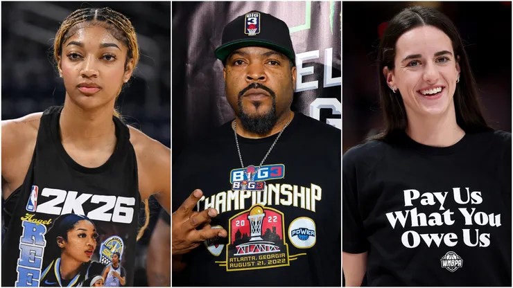 Angel Reese warms up prior to a game - Rapper Ice Cube attends the Monster Energy BIG3 Celebrity Basketball Game - Caitlin Clark wears a shirt saying "Pay us what you owe us" prior to the 2025 AT&T WNBA All-Star Game.
