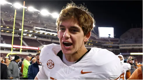 Arch Manning of the Texas Longhorns at Kyle Field in College Station, Texas.