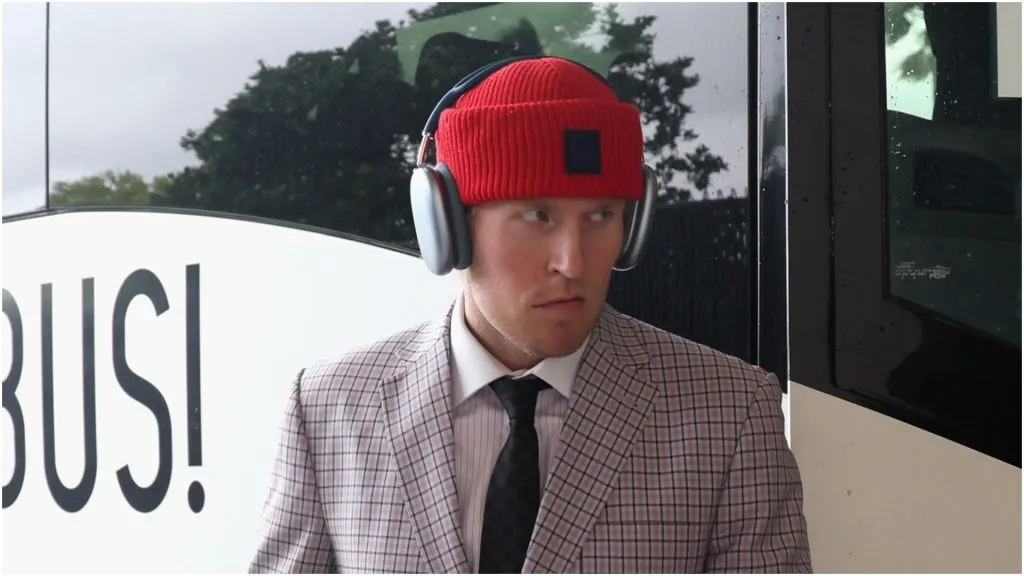 Patrik Laine #92 of the Montreal Canadiens arrives for the game against the Florida Panthers at Amerant Bank Arena on March 30, 2025 in Sunrise, Florida.