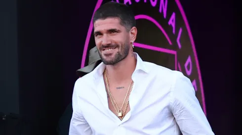 Rodrigo De Paul, Inter Miami CF new signing, enters the pitch alongside his children to be introduced as new player prior to the MLS match between Inter Miami CF and FC Cincinnati.