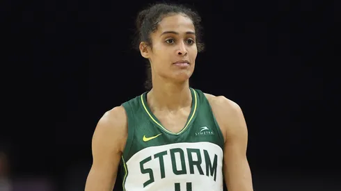 Skylar Diggins #4 of the Seattle Storm during the WNBA game at PHX Arena on June 07, 2025.