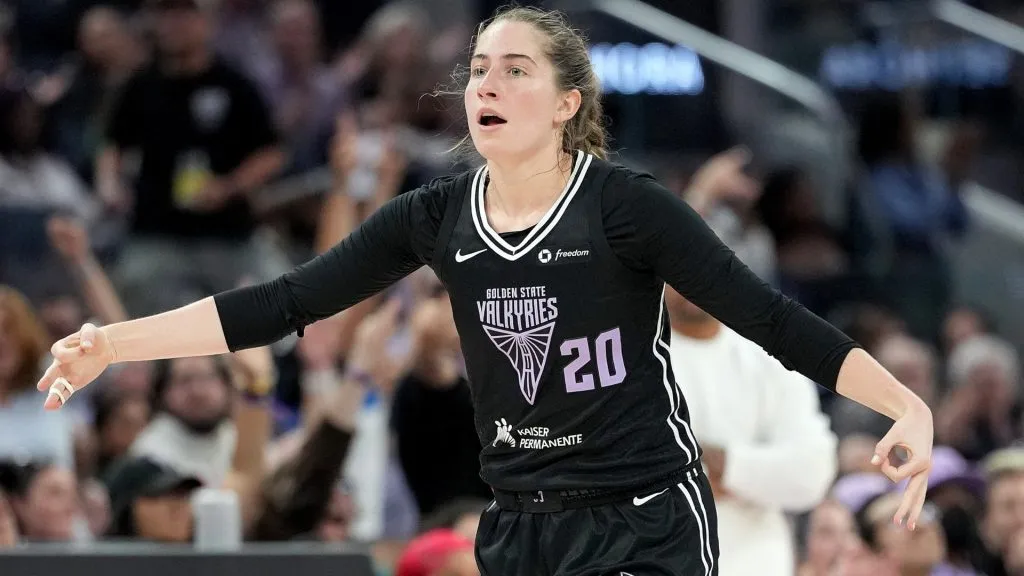 Kate Martin #20 of the Golden State Valkyries reacts after making a three-point shot against the Chicago Sky during the second half at Chase Center on June 27, 2025. (Source: Thearon W. Henderson/Getty Images)