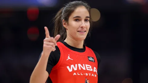 Sonia Citron #2 of the Washington Mystics reacts during the first half of the 2025 AT&T WNBA All-Star Game at Gainbridge Fieldhouse on July 19, 2025.