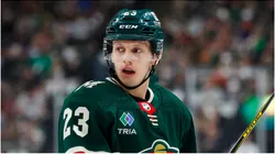 Marco Rossi #23 of the Minnesota Wild against the New York Rangers at Xcel Energy Center.