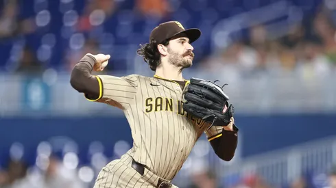 Dylan Cease #84 of the San Diego Padres delevers during the first inning against the Miami Marlins at loanDepot park on July 23, 2025 in Miami, Florida.