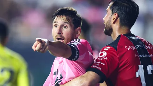 Lionel Messi #10 of Inter Miami reacts in the second half during the Leagues Cup Phase One match between Inter Miami CF and Atlas FC