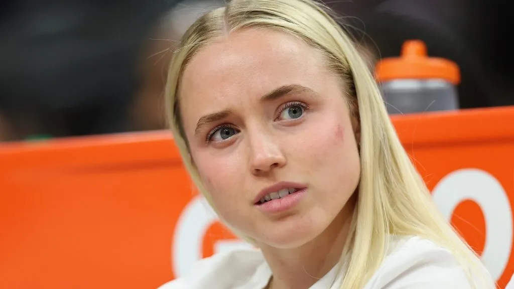 Hailey Van Lith #2 of the Chicago Sky watches from the bench during the second half of the WNBA game against the Phoenix Mercury at PHX Arena on May 27, 2025. (Source: Christian Petersen/Getty Images)