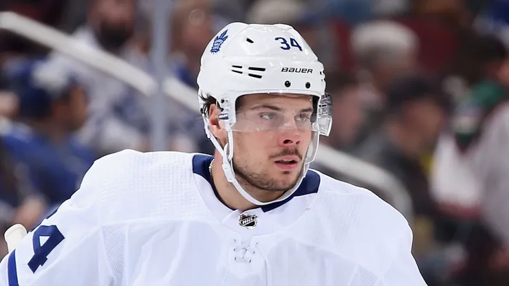 Auston Matthews #34 of the Toronto Maple Leafs during the first period of the NHL game against the Arizona Coyotes at Gila River Arena on February 16, 2019 in Glendale, Arizona.