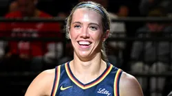 Lexie Hull #10 of the Indiana Fever is introduced before the game against the Washington Mystics at CFG Bank Arena on May 28, 2025.