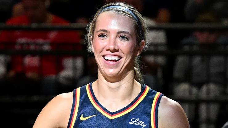 Lexie Hull #10 of the Indiana Fever is introduced before the game against the Washington Mystics at CFG Bank Arena on May 28, 2025.