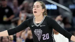 Kate Martin #20 of the Golden State Valkyries reacts after making a three-point shot against the Chicago Sky during the second half at Chase Center on June 27, 2025.