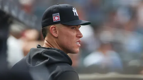 Aaron Judge #99 of the New York Yankees looks on.