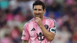 Lionel Messi #10 of Inter Miami CF reacts against the New York Red Bulls.
