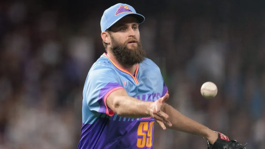 Jake Bird #59 of the Colorado Rockies throws to first during the seventh inning against the New York Yankees at Coors Field on May 23, 2025. (Source: Andrew Wevers/Getty Images)