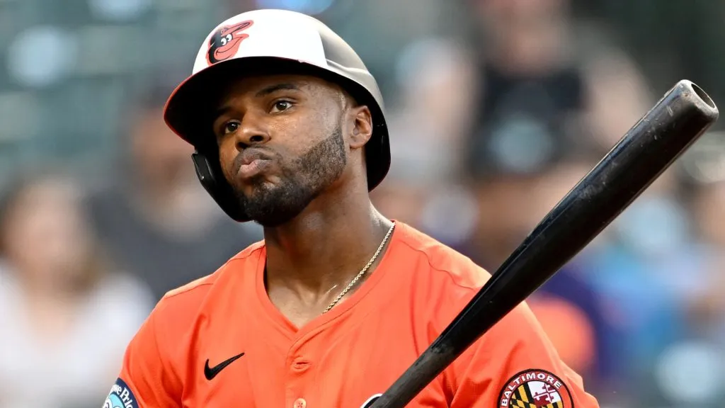 Cedric Mullins #31 of the Baltimore Orioles reacts after striking out in the ninth inning against the Tampa Bay Rays at Oriole Park at Camden Yards on June 28, 2025. (Source: Greg Fiume/Getty Images)