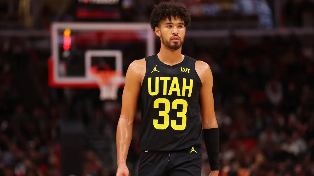 Johnny Juzang of the Utah Jazz during an NBA regular season game against the Chicago Bulls. (Getty Images)