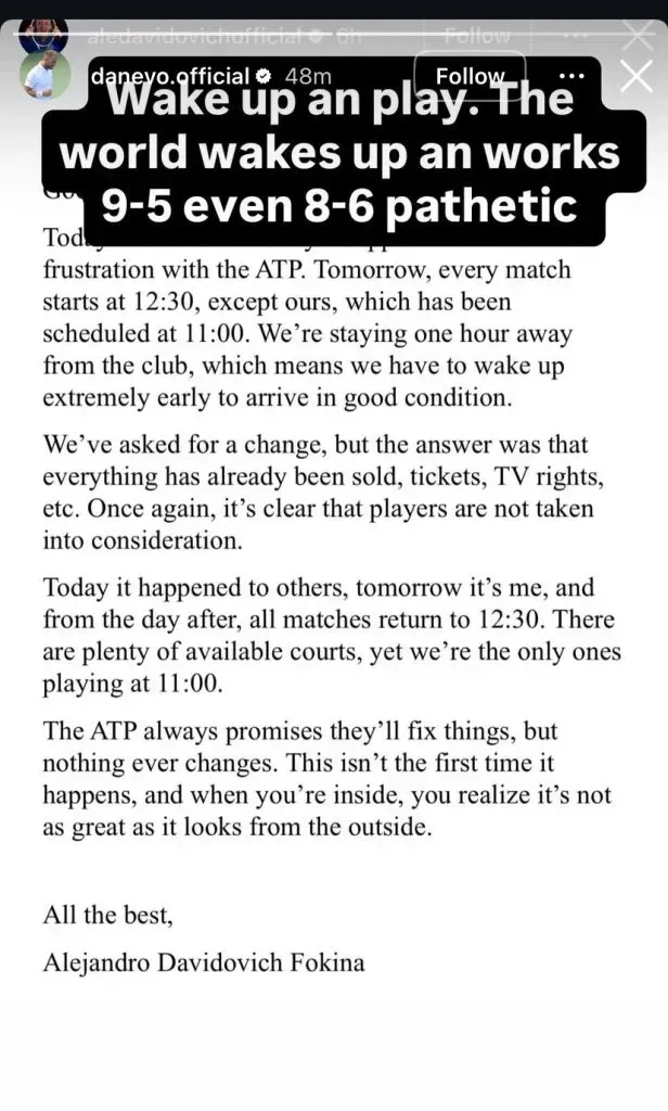 Daniel Evans’ post against Davidovich Fokina. @danevo.official