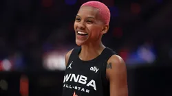 Courtney Williams #10 of the Minnesota Lynx reacts during the 2025 AT&T WNBA All-Star Game at Gainbridge Fieldhouse on July 19, 2025.
