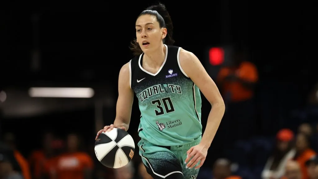 Breanna Stewart #30 of the New York Liberty handles the ball against the Washington Mystics during the first half at Carefirst Arena on June 5, 2025. (Source: Patrick Smith/Getty Images)