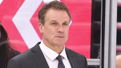 Head coach Jim Hiller of the Los Angeles Kings looks on against the Chicago Blackhawks during the third period at the United Center on March 20, 2025 in Chicago, Illinois.