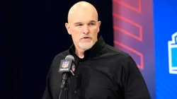 Head coach Dan Quinn of the Washington Commanders speaks to the media during the 2025 NFL Combine at the Indiana Convention Center on February 26, 2025 in Indianapolis, Indiana.