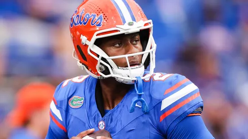 DJ Lagway #2 of the Florida Gators warms up before the start of a game against the Samford Bulldogs at Ben Hill Griffin Stadium on September 07, 2024 in Gainesville, Florida.