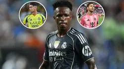 Vinicius Junior #7 of Real Madrid C. F. , Lionel Messi #10 of Inter Miami CF and Cristiano Ronaldo of Al Nassr.