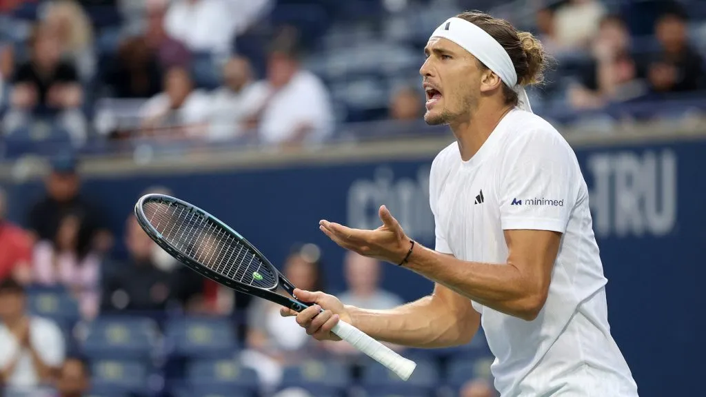 Alexander Zverev of Germany reacts while playing Matteo Arnaldi of Italy during the National Bank Open. (Matthew Stockman/Getty Images)