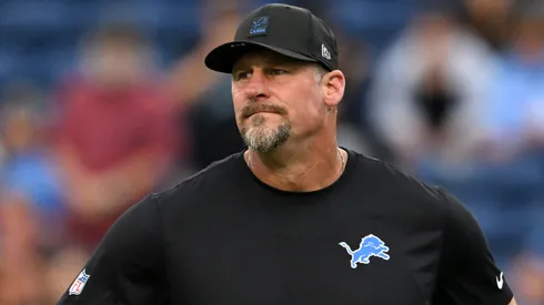 Head coach Dan Campbell of the Detroit Lions looks on prior to the 2025 Pro Football Hall of Fame Game against the Los Angeles Chargers at Tom Benson Hall of Fame Stadium on July 31, 2025 in Canton, Ohio.
