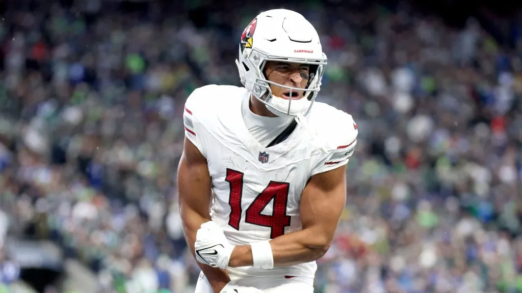 Michael Wilson #14 of the Arizona Cardinals reacts against the Seattle Seahawks at Lumen Field on November 24, 2024 in Seattle, Washington.