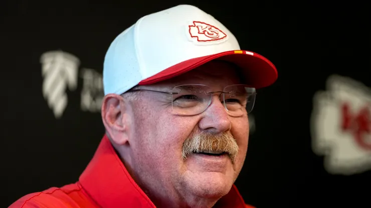 Andy Reid of the Kansas City Chiefs smiles at a press conference.